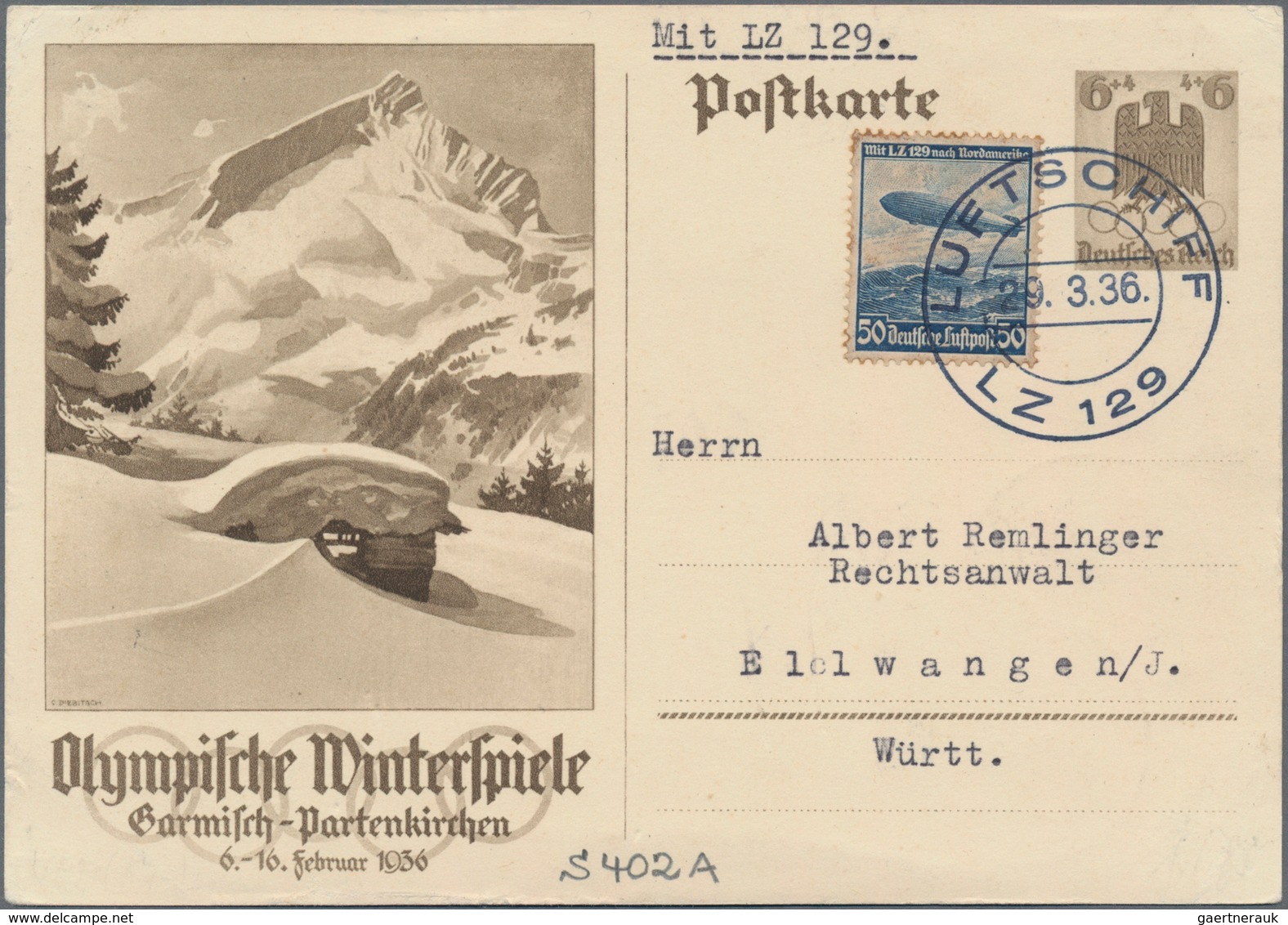 Thematik: Olympische Spiele / olympic games: 1936 - Garmisch-Partenkirchen, hochwertige Spezialsamml