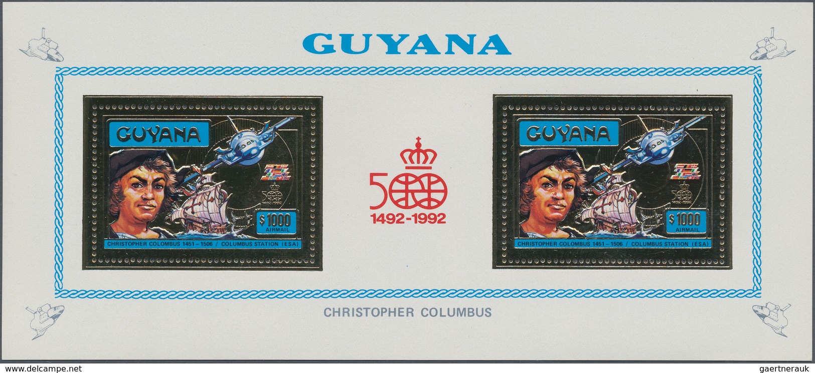 Thematik: Raumfahrt / Astronautics: 1992, GUYANA: 500 Years Of Discovery Of America GOLD Issue With - Otros & Sin Clasificación