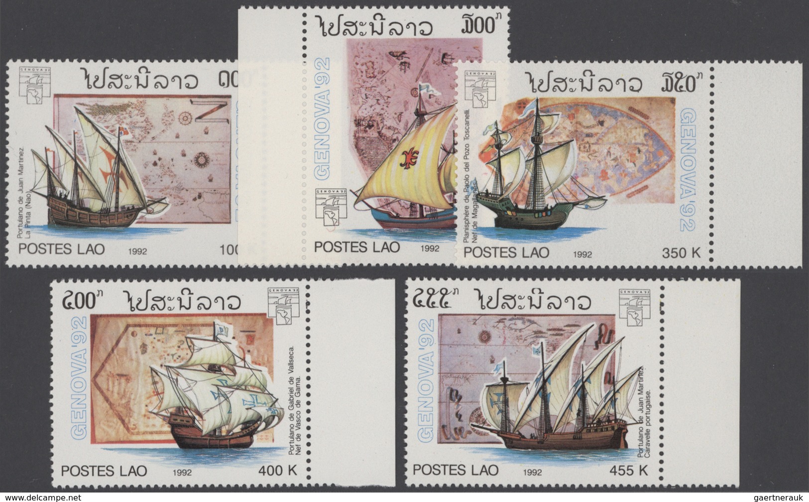 Thematik: Schiffe / Ships: 1992, LAOS: Explorer Sailing Ships Complete Set Of Five And The Miniature - Schiffe