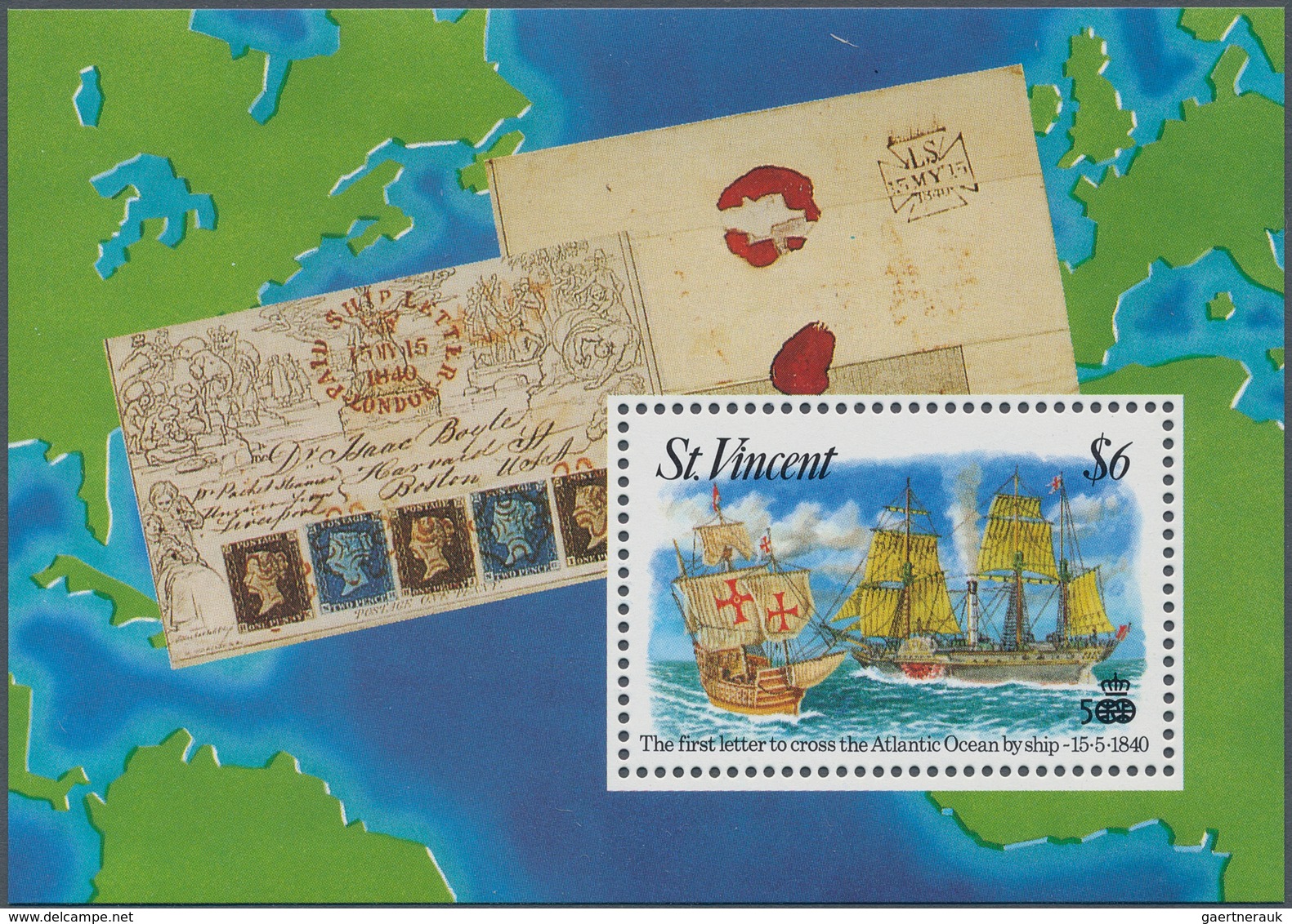 Thematik: Schiffe / Ships: 1992, ST. VINCENT: ‚The First Letter To Cross The Atlantic Ocean By Ship - Barcos