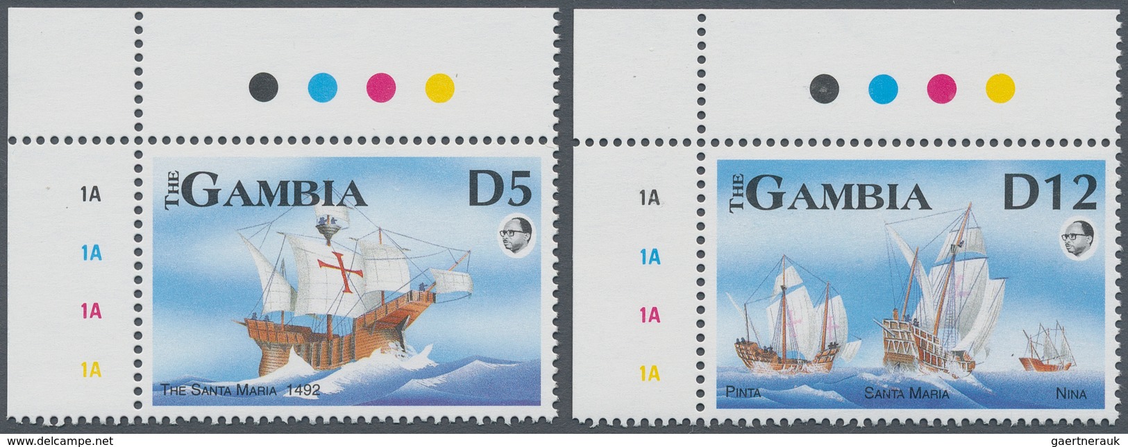 Thematik: Schiffe / Ships: 1993, GAMBIA: 500 Years Of Discovery Of America (1492) Complete Set Of Tw - Schiffe