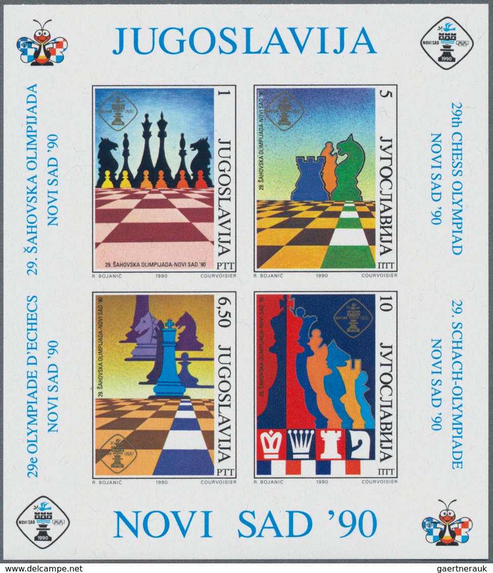 Thematik: Spiele-Schach / Games-chess: 1990, YUGOSLAVIA: Chess Olympiad In Novi Sad Perf. And Imperf - Schach