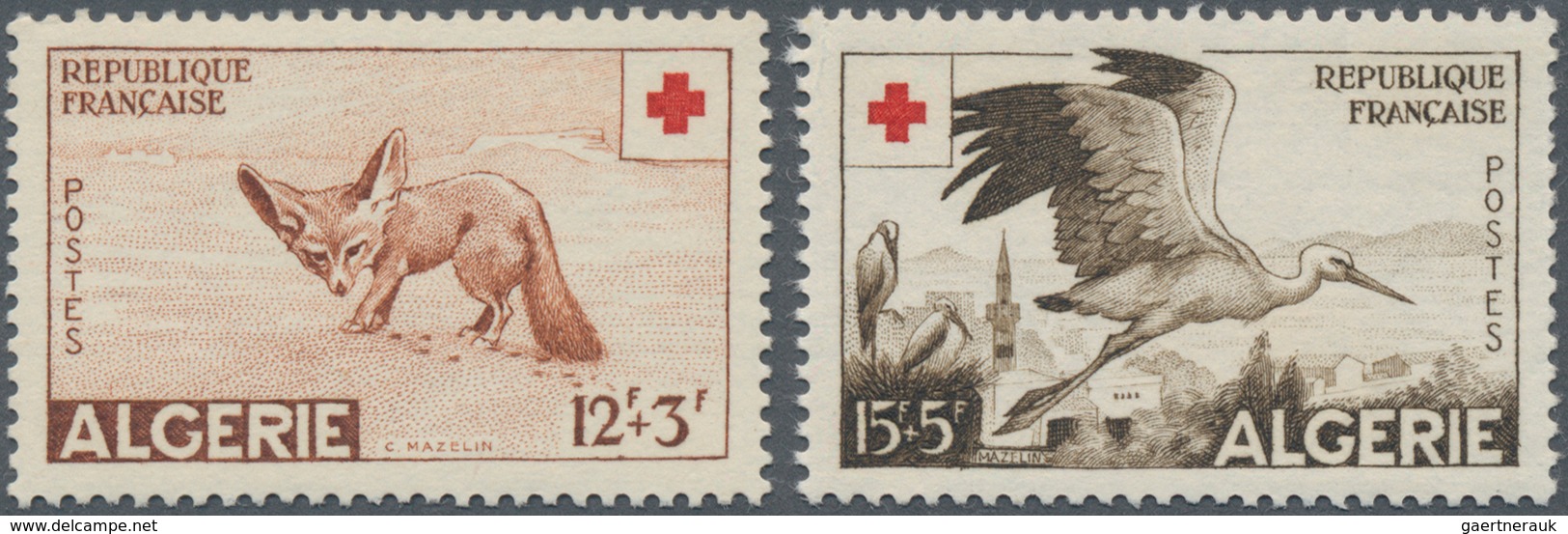 Thematik: Tiere-Füchse / Animals-foxes: 1957, ALGERIA: Red Cross Complete Set Of Two With 12+3fr. De - Otros & Sin Clasificación