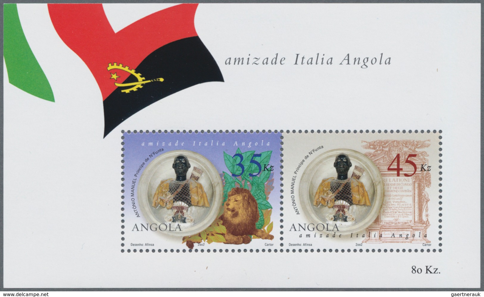 Thematik: Tiere-Raubtiere / Animals-predacious Cats: 2002, Angola: ANGOLAN-ITALIAN FRIENDSHIP (LION) - Otros & Sin Clasificación