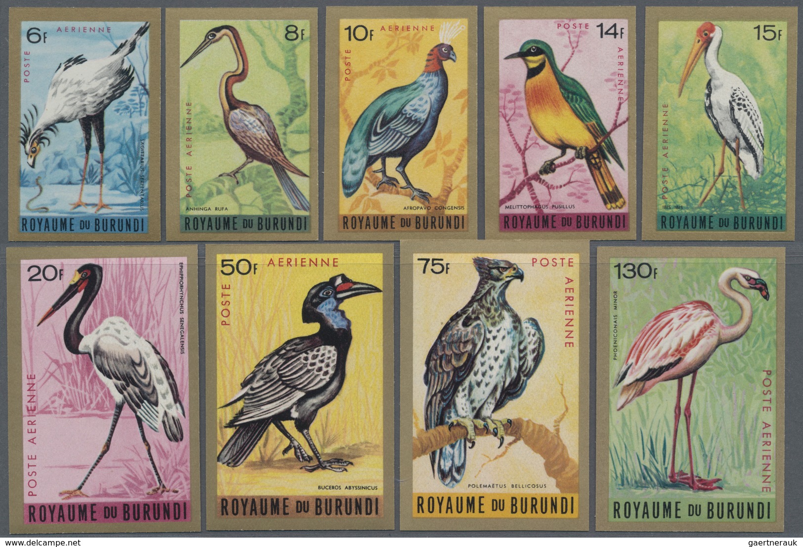 Thematik: Tiere-Vögel / Animals-birds: 1965, BURUNDI: Birds Airmails Complete IMPERFORATE Set Of Nin - Sonstige & Ohne Zuordnung