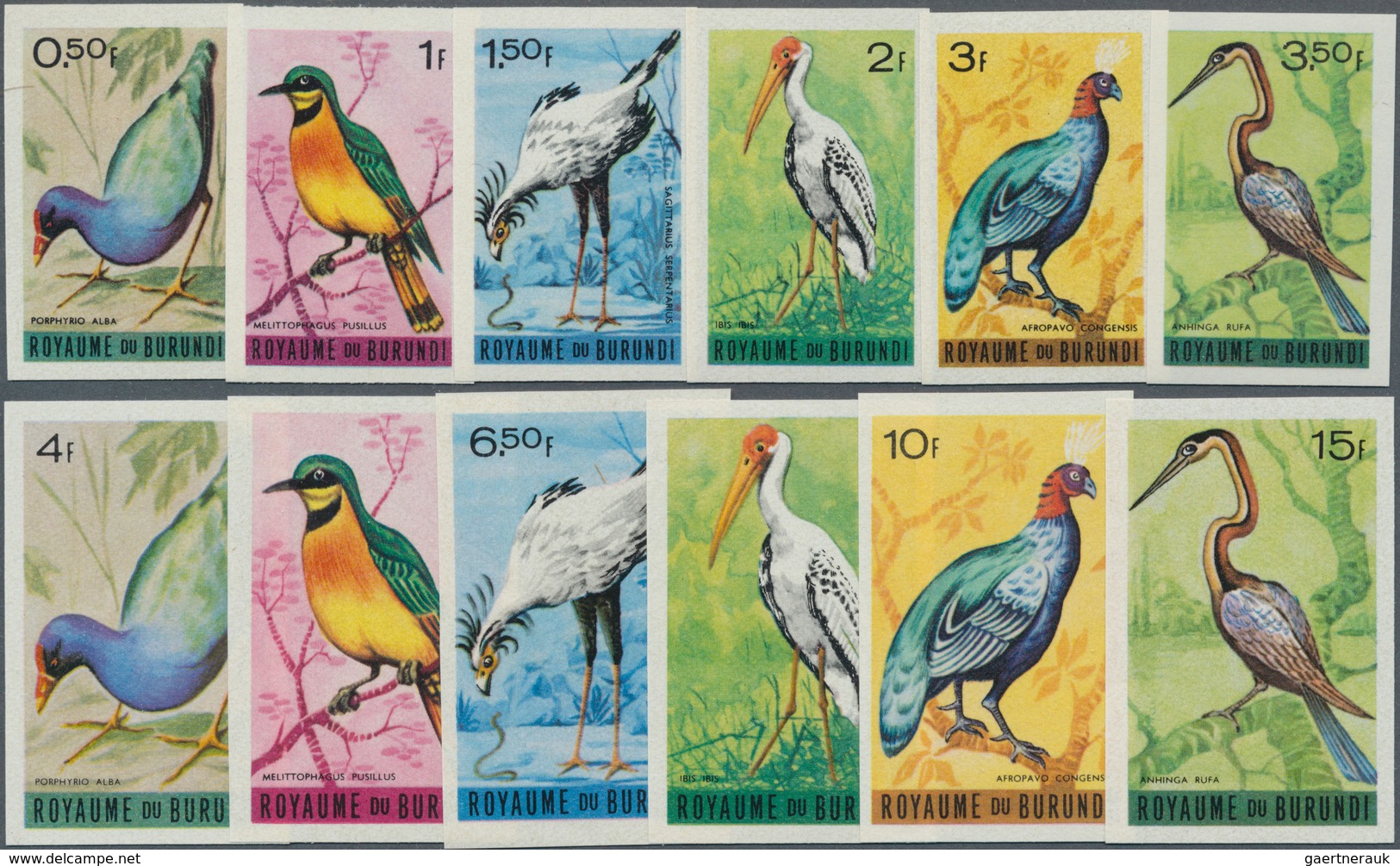 Thematik: Tiere-Vögel / Animals-birds: 1965, BURUNDI: Birds Complete IMPERFORATE Set Of 15 In A Lot - Sonstige & Ohne Zuordnung