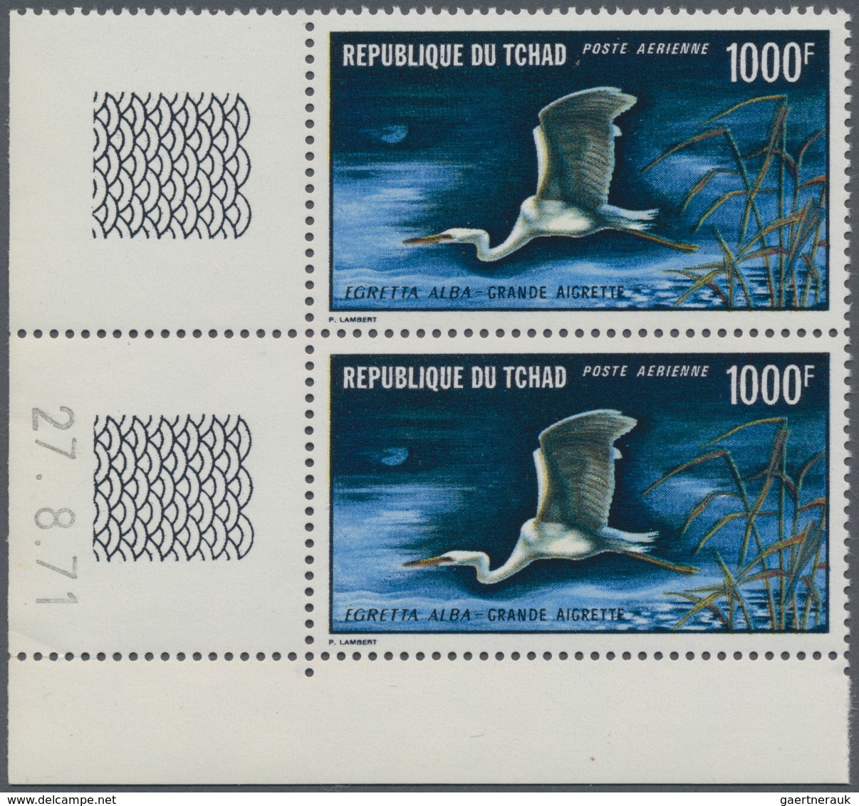 Thematik: Tiere-Vögel / Animals-birds: 1971, TCHAD: Airmail Definitive 1.000fr. ‚Casmerodius Albus‘ - Sonstige & Ohne Zuordnung
