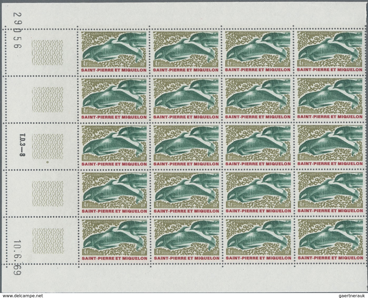 Thematik: Tiere-Meeressäuger (u.a. Wale) / Animals-aquatic Mammals: 1969, St.Pierre&Miquelon, "Whale - Otros & Sin Clasificación