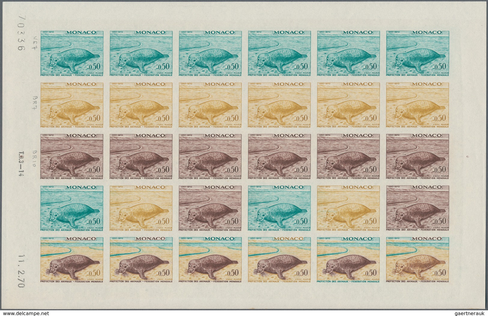 Thematik: Tiere-Meeressäuger (u.a. Wale) / Animals-aquatic Mammals: 1970, Monaco, 0.50fr. "Common Se - Otros & Sin Clasificación