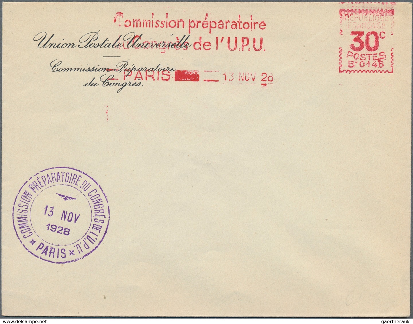 Thematik: UPU / United Postal Union: 1928, "Commission Preparatoire Du Congres De L' U.P.U. 1928", F - U.P.U.