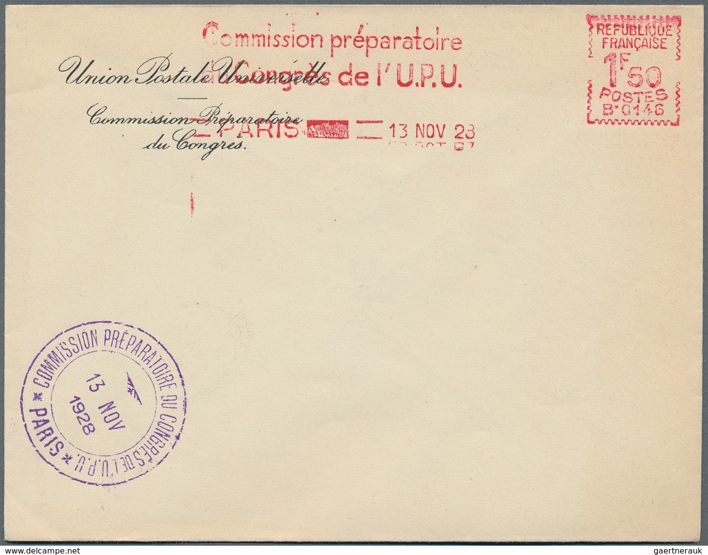 Thematik: UPU / United Postal Union: 1928, "Commission Preparatoire Du Congres De L' U.P.U. 1928", F - U.P.U.