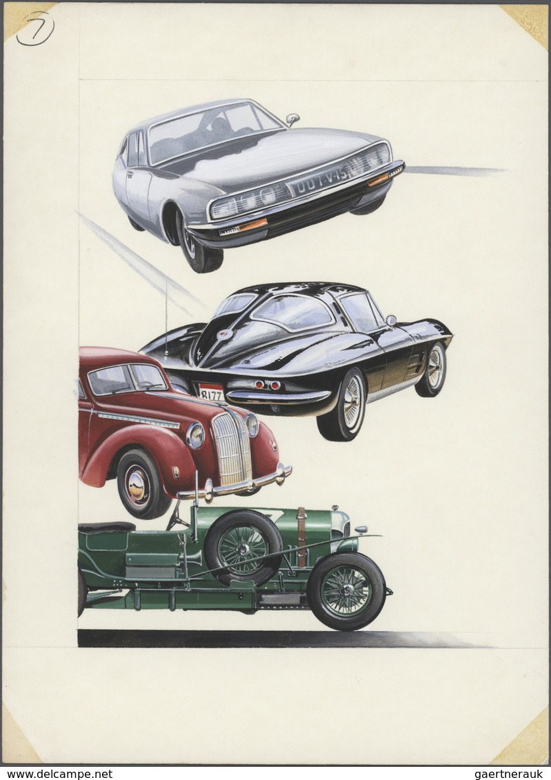 Thematik: Verkehr-Auto / Traffic-car: 1980s, Group Of Six Large-sized Coloured ARTWORK Referring To - Auto's