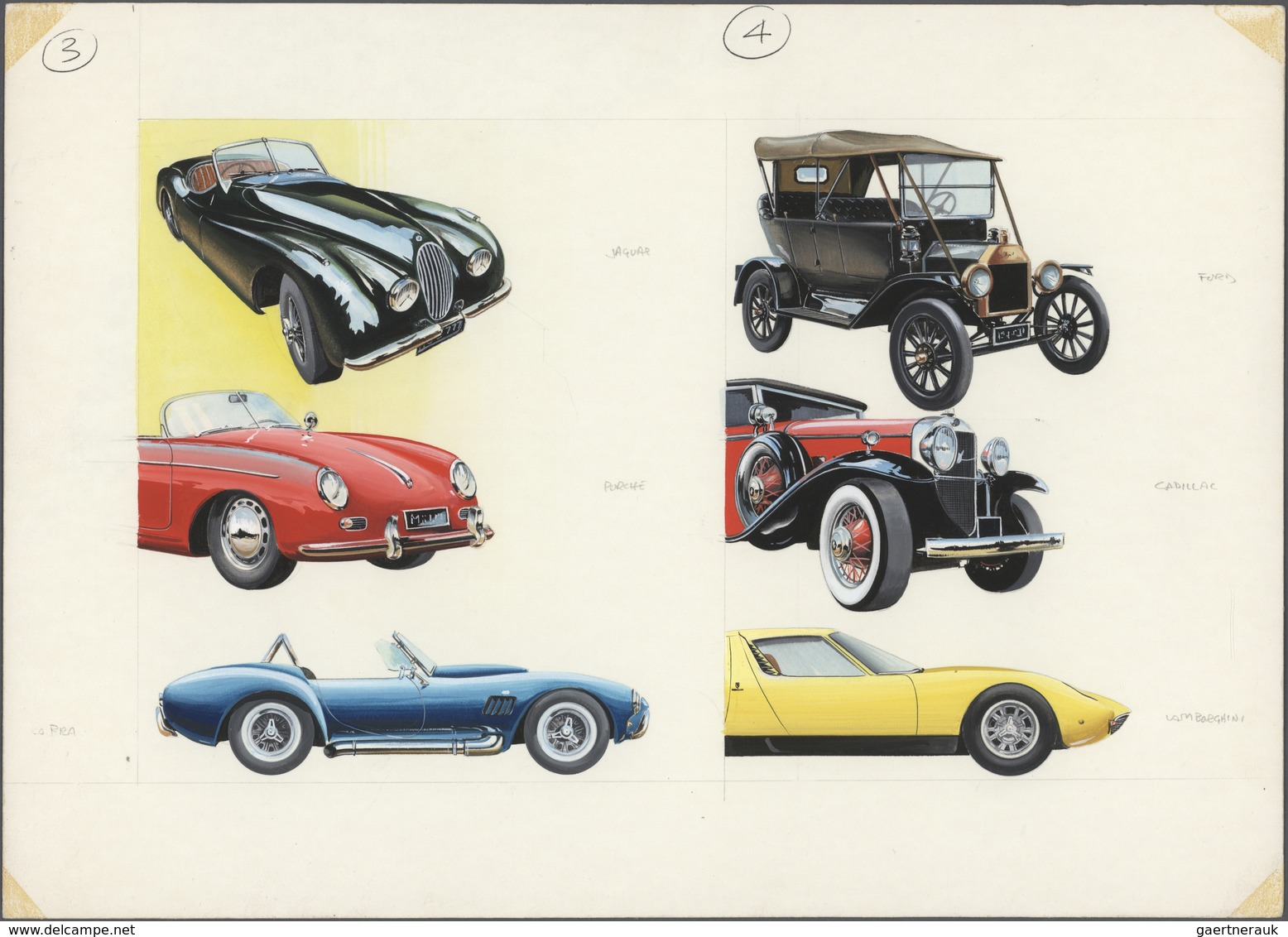 Thematik: Verkehr-Auto / Traffic-car: 1980s, Group Of Six Large-sized Coloured ARTWORK Referring To - Automobili