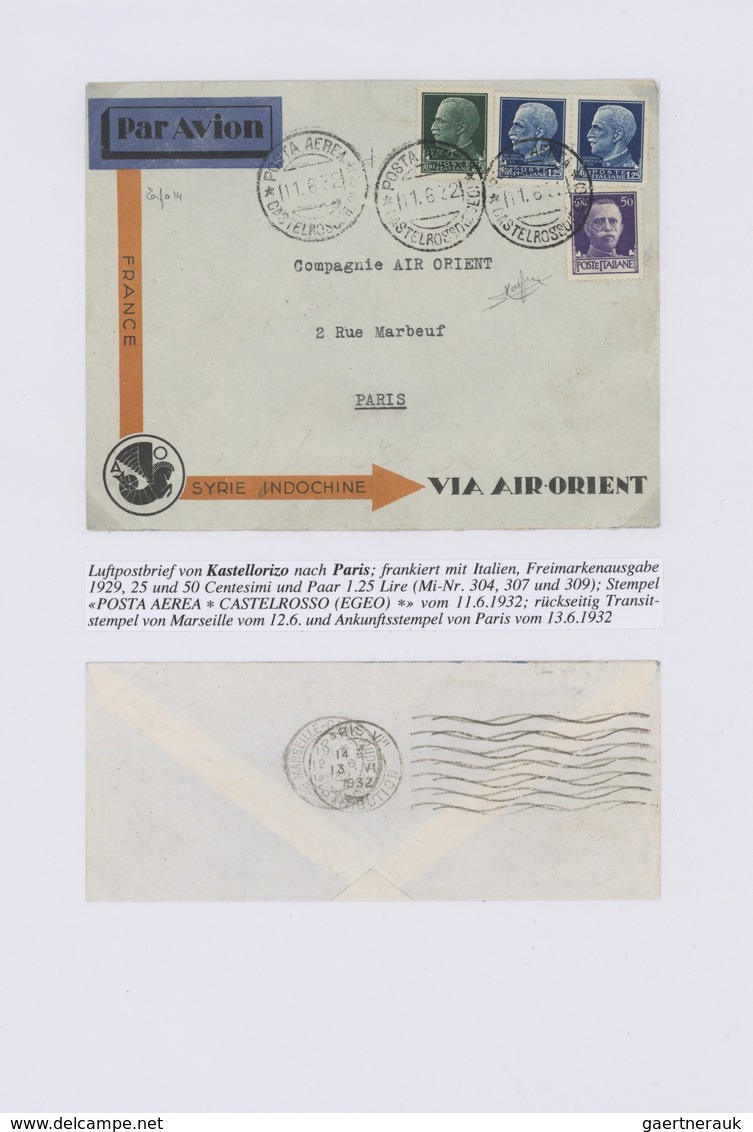 Ägäische Inseln - Kastellorizo: 1929/1931, Lot Of Three Airmail Covers: 8.6.-10.6.29 ATHENS-CASTELRO - Castelrosso