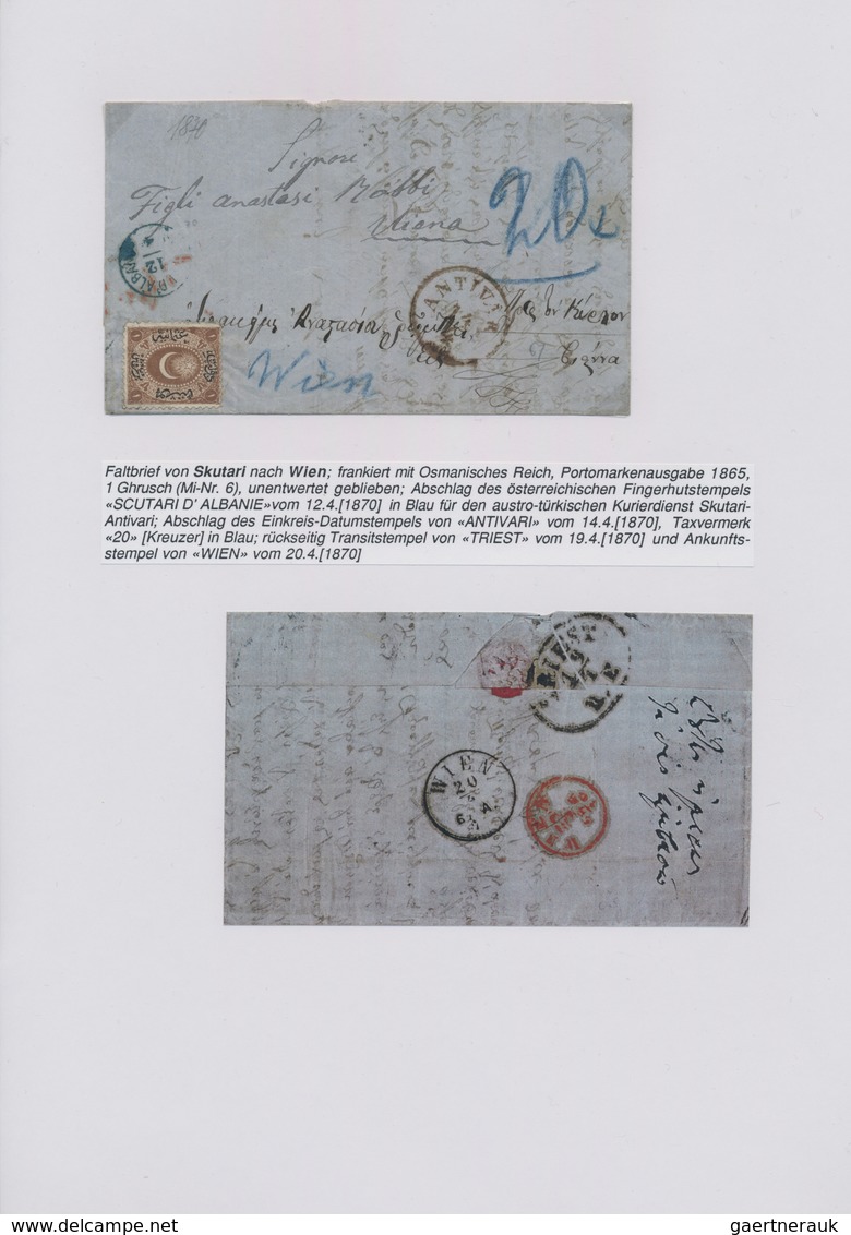 Albanien: 1809-1990, Thematic collection in album starting folded envelope "CATTARO IN ALBANIA" 1809
