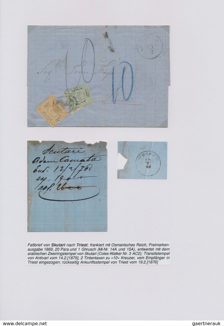 Albanien: 1809-1990, Thematic collection in album starting folded envelope "CATTARO IN ALBANIA" 1809