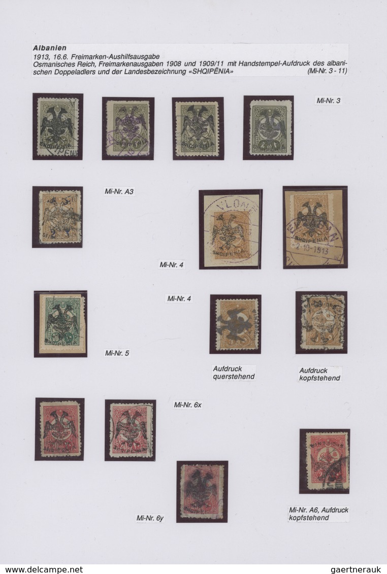 Albanien: 1913, DOUBLE EAGLE Overprints, Comprehensive Collection With 29 Stamps And 2 Covers, Compr - Albanie