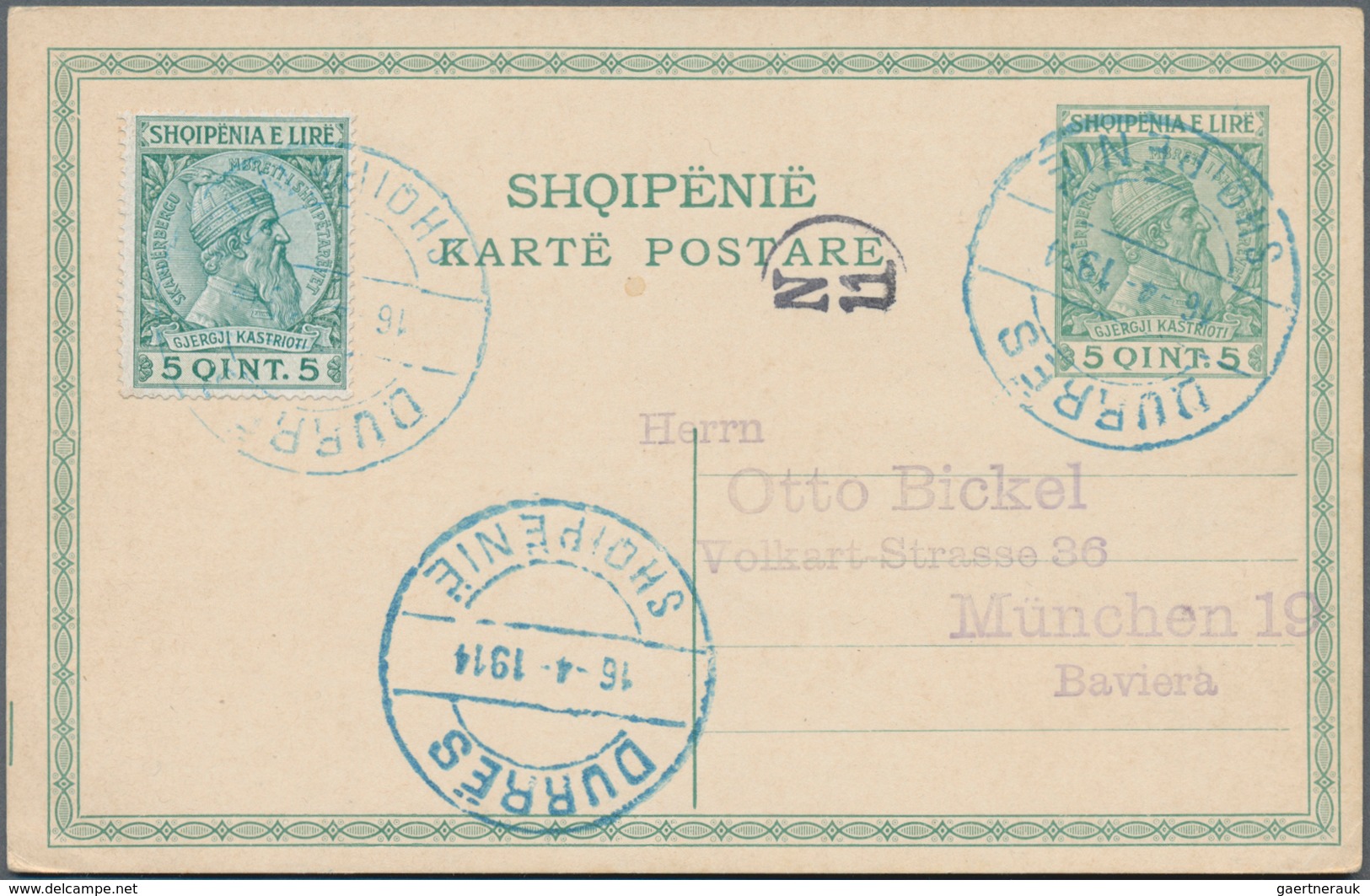 Albanien: 1914/1942, Lot Of Seven Covers/cards, E.g. Swiss Reply Card Commercially Used From Durrazz - Albanien