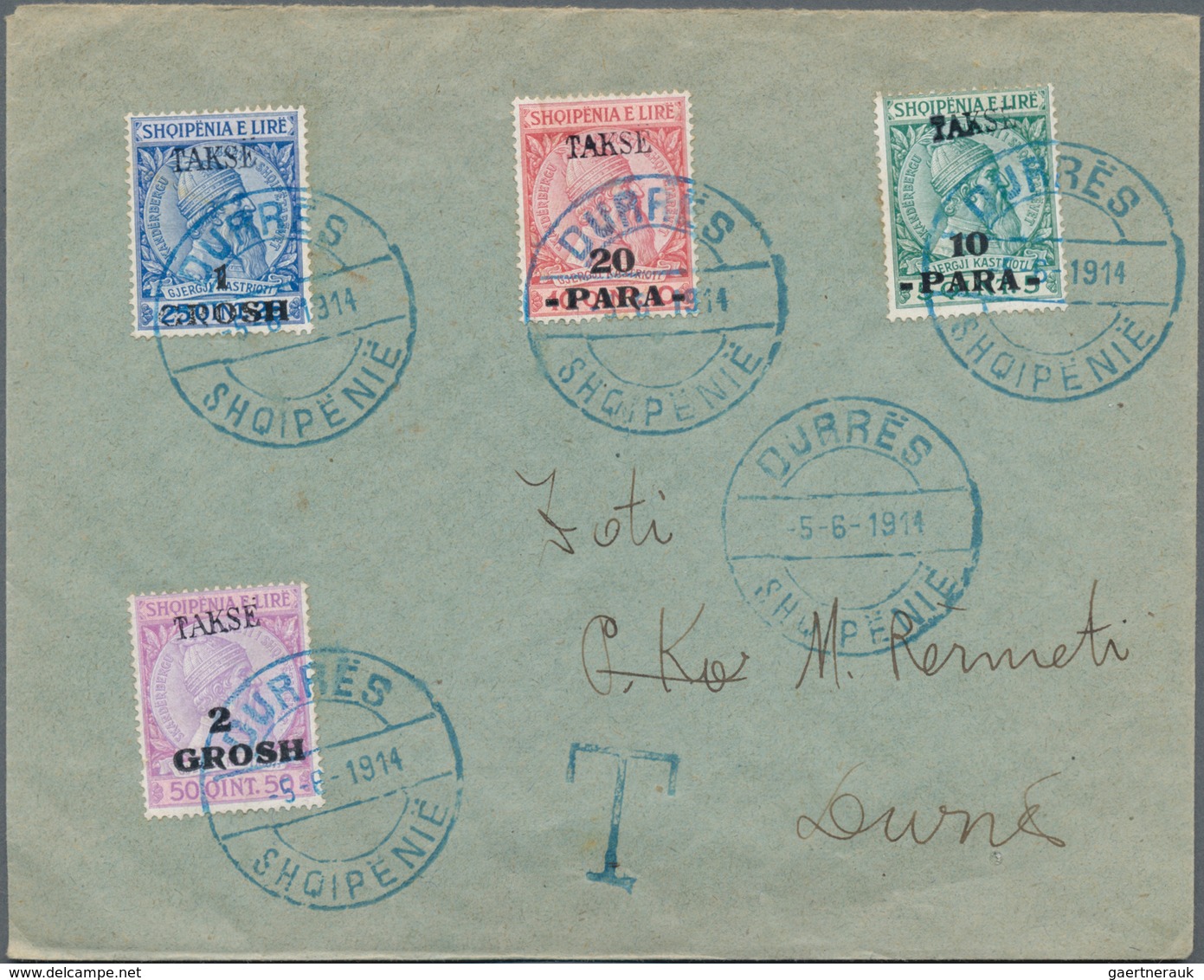 Albanien: 1914/1942, Lot Of Seven Covers/cards, E.g. Swiss Reply Card Commercially Used From Durrazz - Albania
