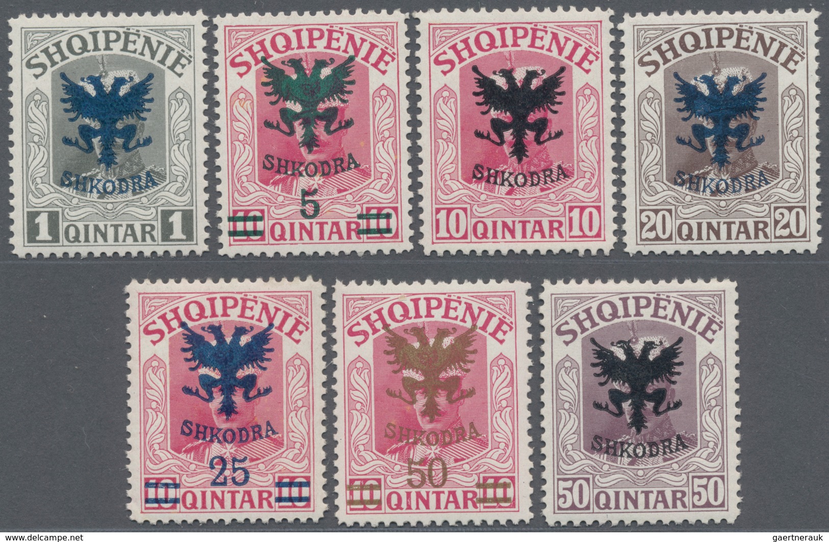 Albanien: 1920, Prince William Of Wied Seven Different Definitives With Coloured Opt. ‚SHKODRA‘ (+ S - Albania
