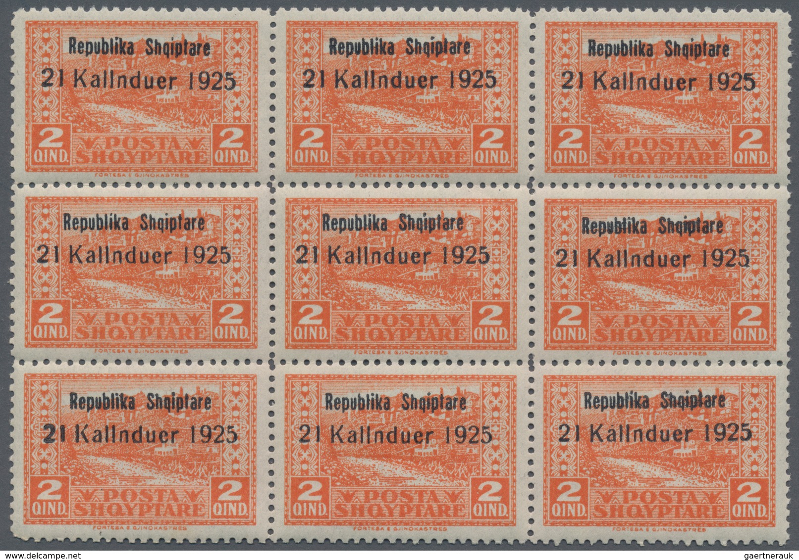 Albanien: 1925, Proclamation Of Republic 2q. Orange "Gjirokaster Fortress" With Black Opt. "Republik - Albanien