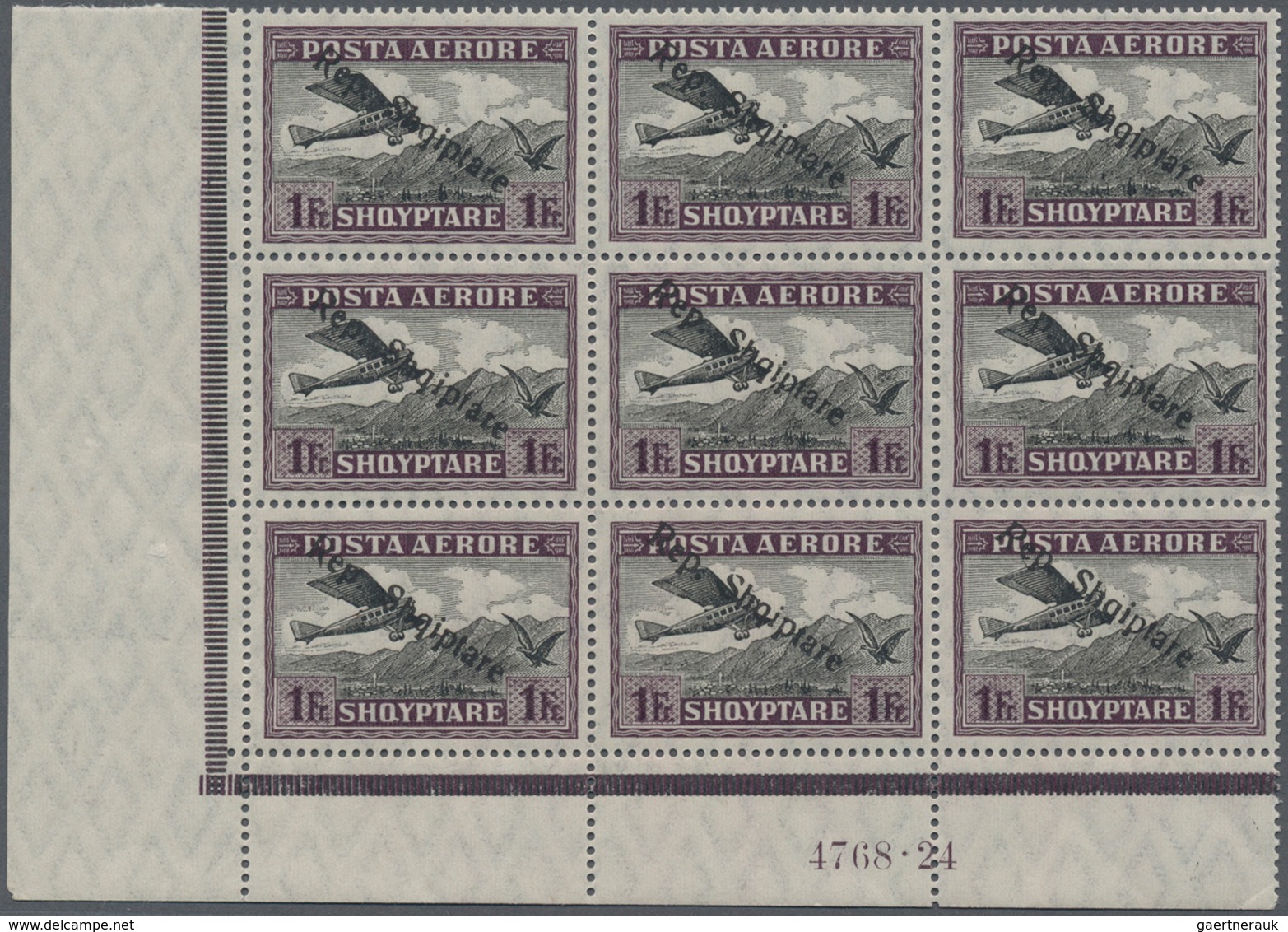 Albanien: 1927, Airmail Issue 1fr. Violet/black ‚Airplane And Eagle Over Tirane‘ With Diagonal Black - Albanien