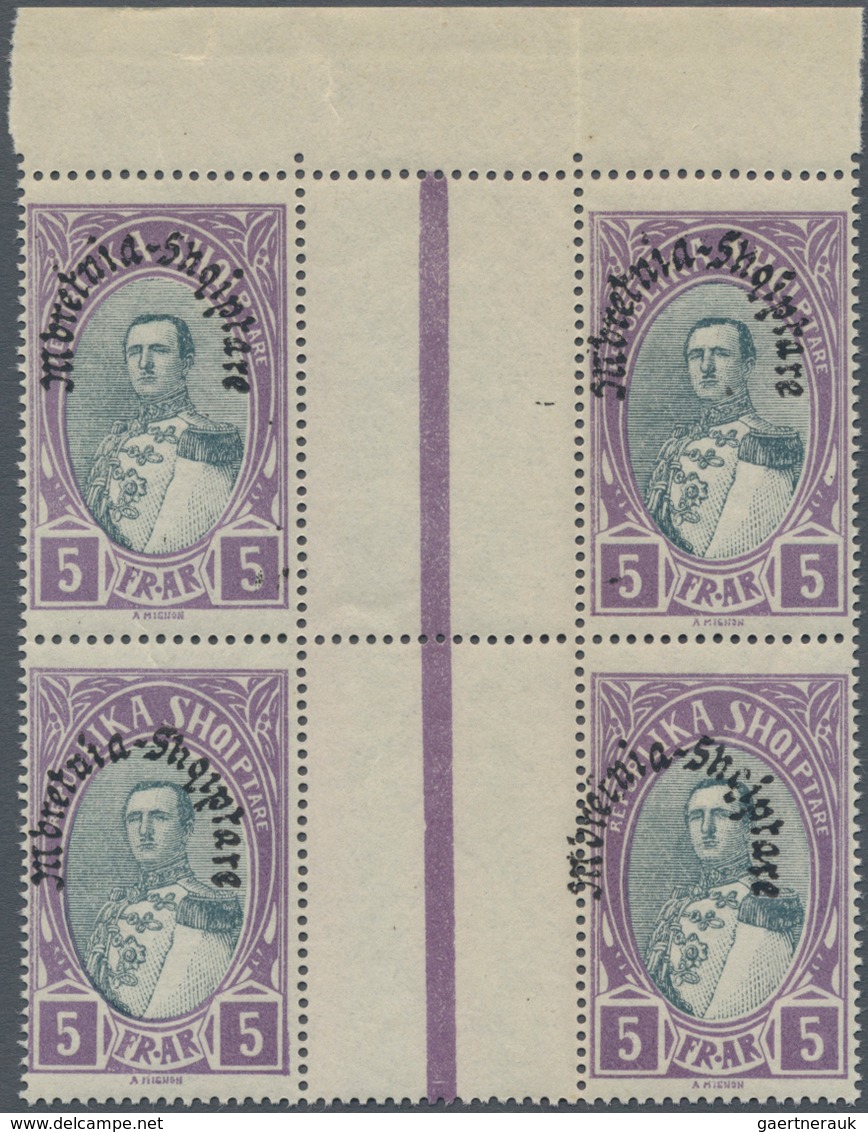 Albanien: 1928, Unissued King Zogu Stamp 5fr. Violet/grey With Opt. ‚Mbretnia Shqiptare‘ In A Lot Wi - Albania