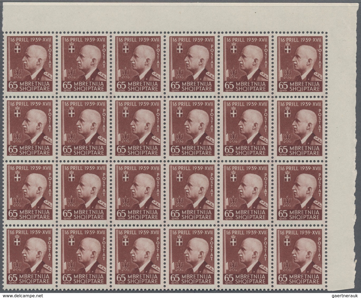 Albanien: 1942, King Victor Emanuel III. 65q. Dark Red-brown In A Lot With About 450 Stamps Mostly I - Albania