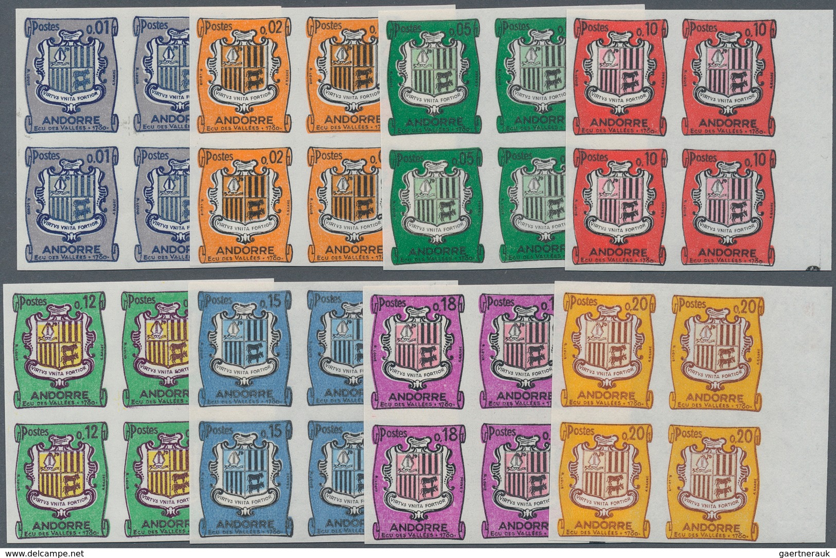 Andorra - Französische Post: 1961/1964, Coat Of Arms Complete Set Of Eight In A Lot With 60 IMPERFOR - Otros & Sin Clasificación