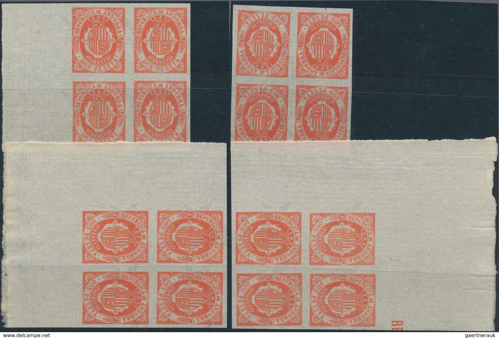 Andorra - Spanische Post: 1896, Unissued Local Issue ‚coat Of Arms‘ 16 Sets Of 12 In IMPERFORATED Bl - Autres & Non Classés