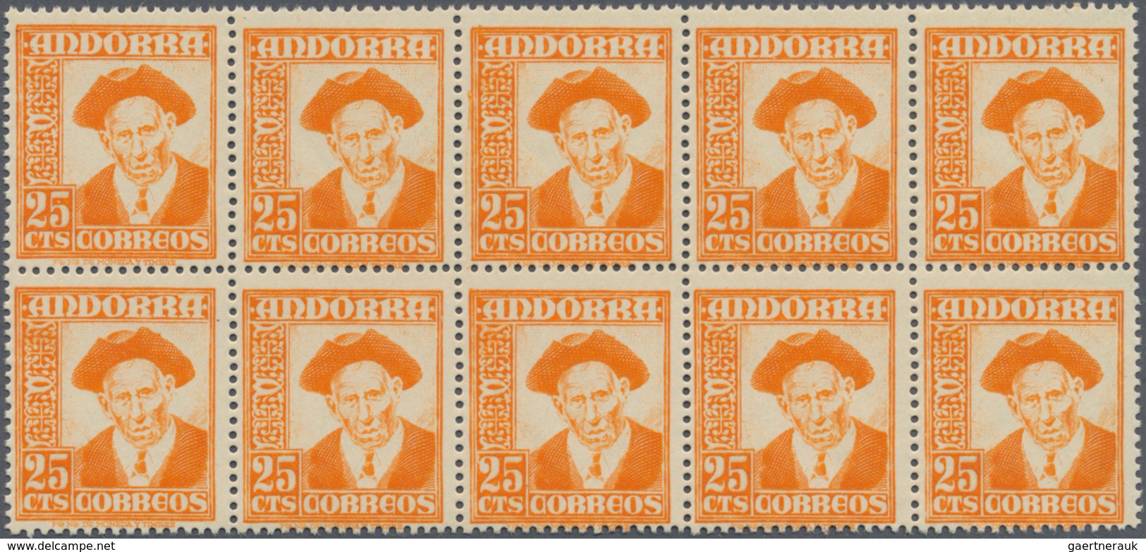 Andorra - Spanische Post: 1953, Councilman 25c. Orange-yellow In A Lot With About 370 Stamps Mostly - Sonstige & Ohne Zuordnung