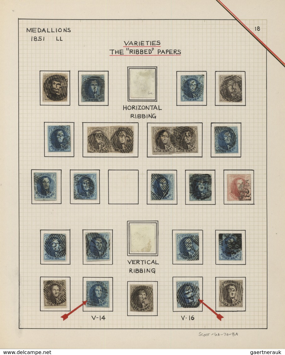 Belgien: 1851/1854, Ribbed Paper, 10c. To 40c., Study Of 24 Used Stamps Incl. Two Pairs, Mainly Good - Collezioni