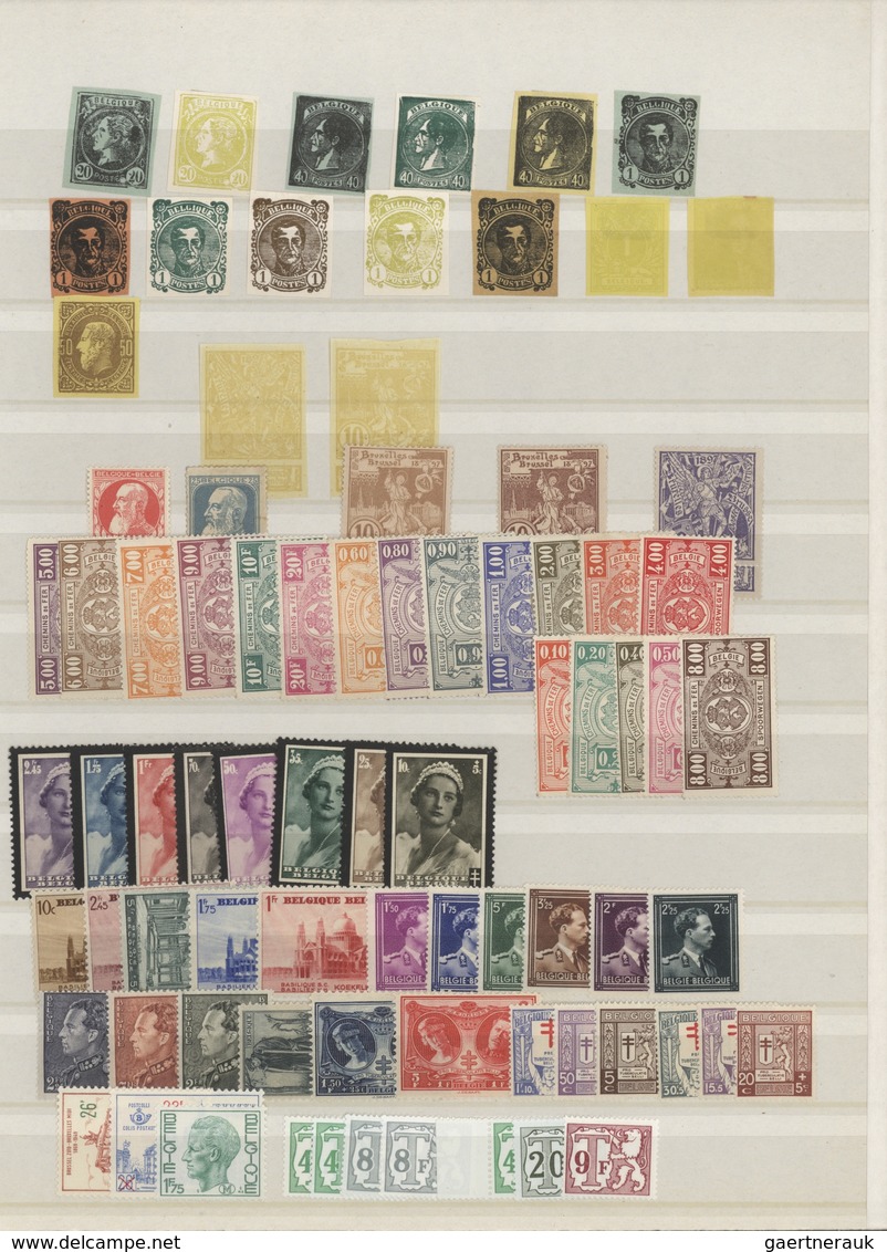 Belgien: 1880/1980 (ca.), Miscellaneous Assortment On Stockpages, Incl. Early Essays/proofs, Nice Se - Colecciones