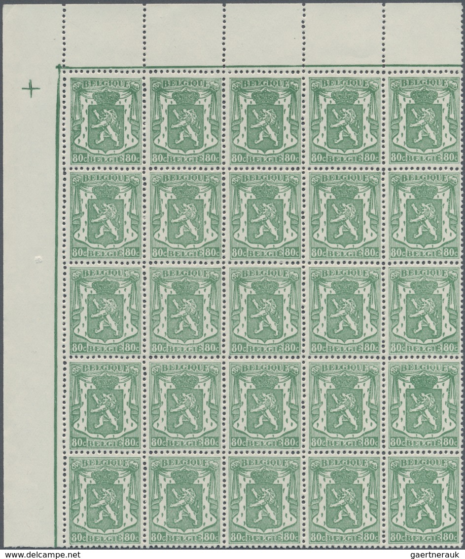 Belgien: 1949, Coat Of Arms Definitive 80c. Pale Green In A Lot With 100 Stamps In Four Blocks/25, M - Colecciones