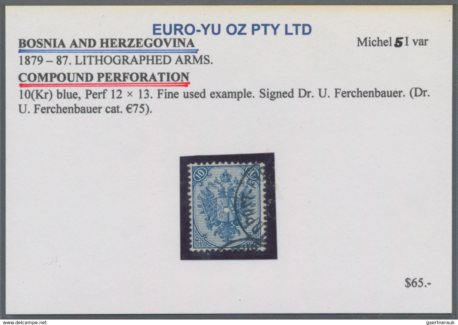 Bosnien und Herzegowina: 1879/1899, Definitives "Double Eagle", 10kr. blue, specialised assortment o