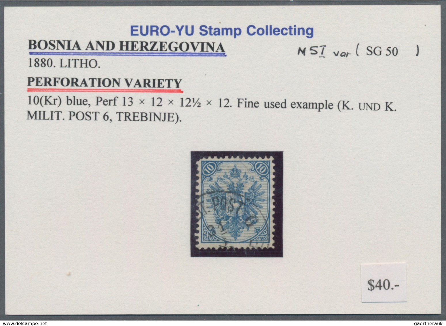Bosnien und Herzegowina: 1879/1899, Definitives "Double Eagle", 10kr. blue, specialised assortment o