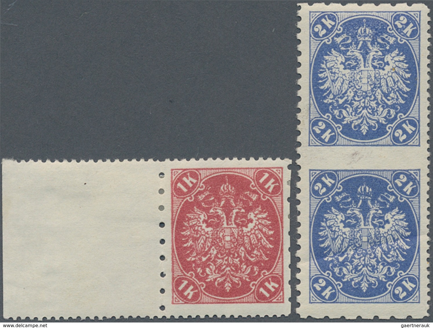 Bosnien Und Herzegowina: 1900, Definitives "Double Eagle", 1kr. Rose And 2 Kr. Ultramarine, Speciali - Bosnië En Herzegovina