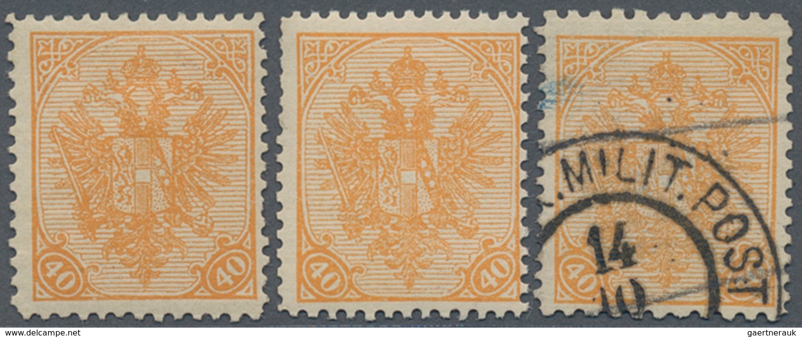 Bosnien Und Herzegowina: 1900, Definitives "Double Eagle", 40h. Orange, Specialised Assortment Of 17 - Bosnia Herzegovina