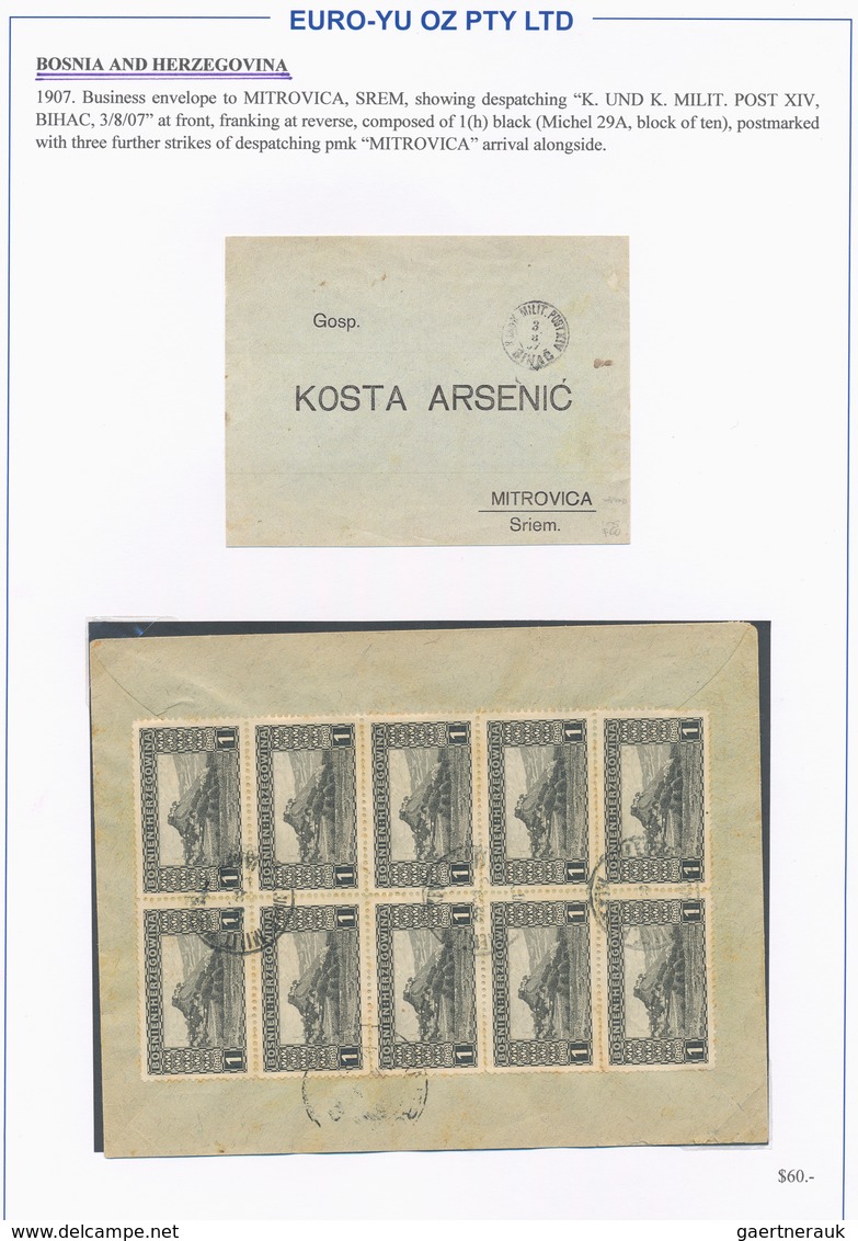 Bosnien Und Herzegowina: 1906/1918, Collection Of 26 Commercial Covers On Written Up Album Pages, In - Bosnien-Herzegowina