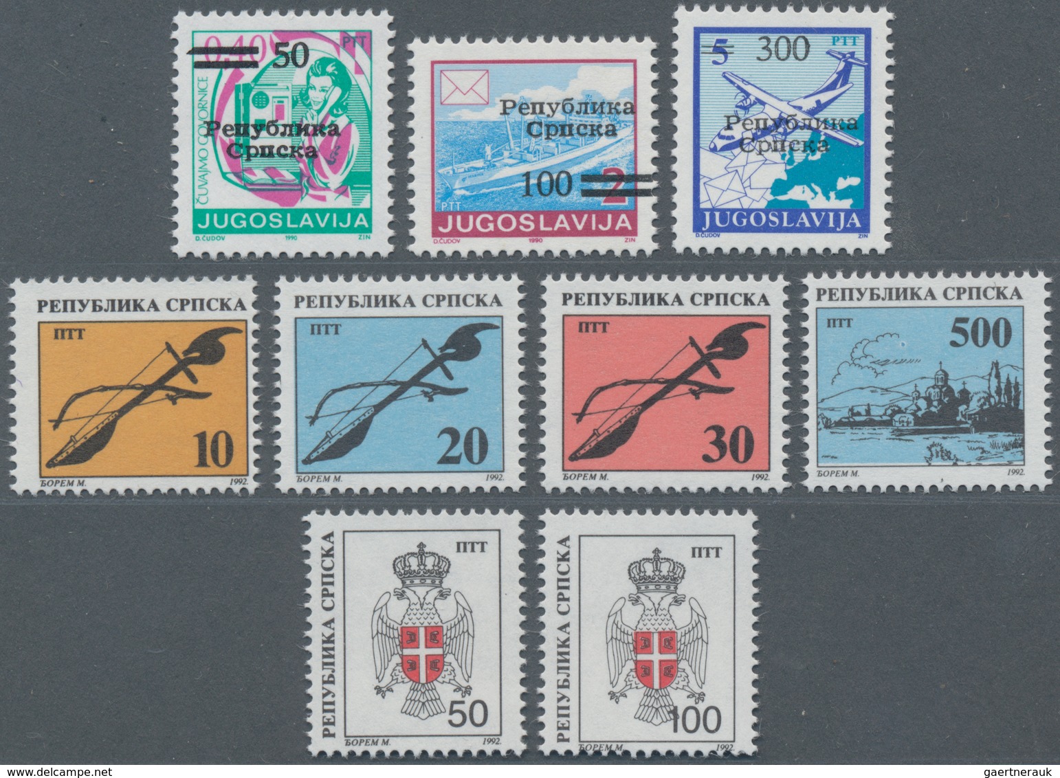 Bosnien Und Herzegowina - Serbische Republik: 1992/1993, Accumulation With Nine Different Stamps Inc - Bosnia Herzegovina