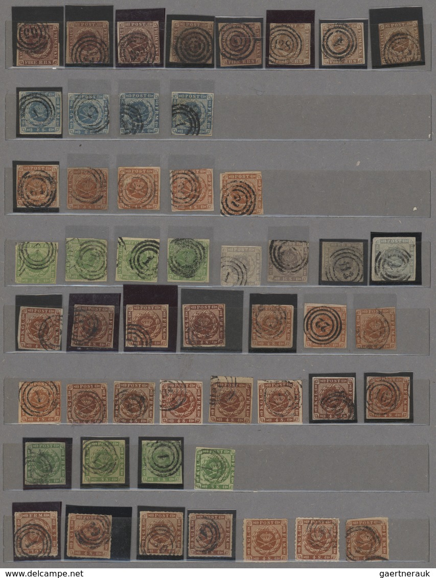 Dänemark: 1851-1920's Ca.: Collection Of About 180 Stamps From Early Issues, With 8 Singles Of 4 R.B - Cartas & Documentos
