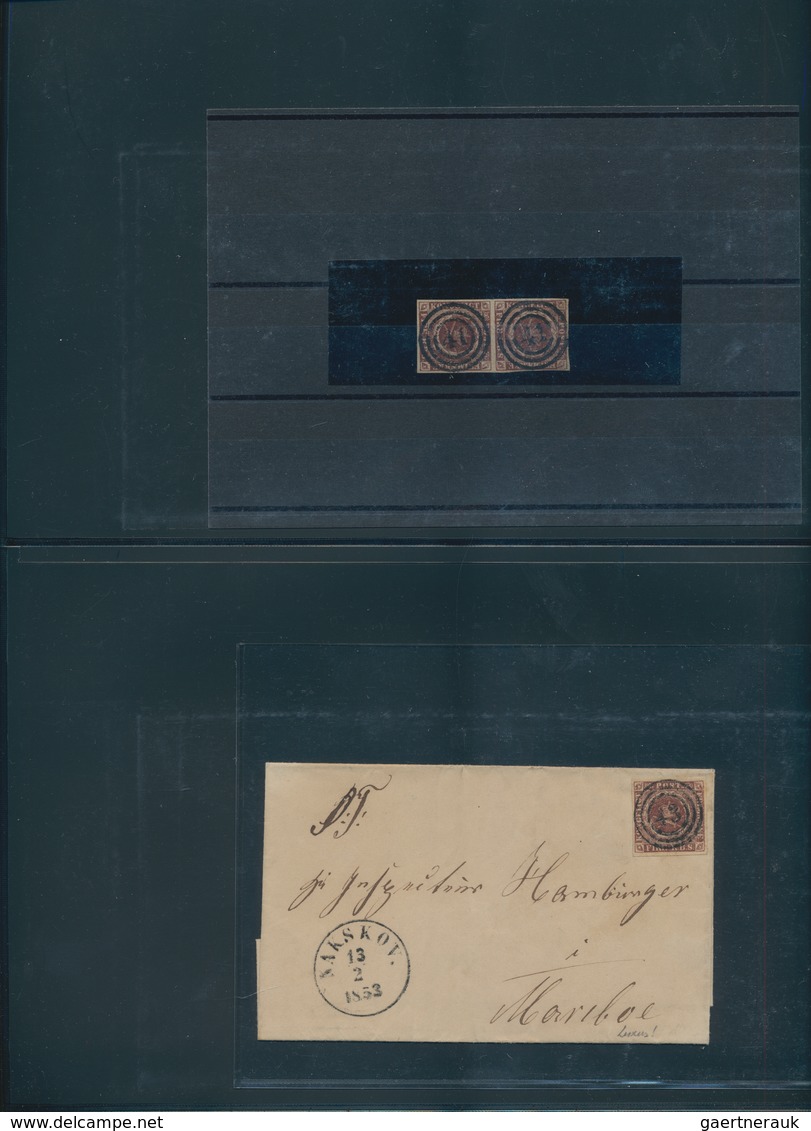 Dänemark: 1851-54 The 4 R.B.S. Brown: Collection Of 36 Stamps And 6 Covers From Various Printings By - Briefe U. Dokumente