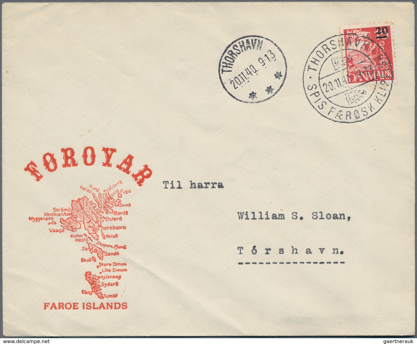 Dänemark - Färöer: 1939/1942, Lot Of Six Entires Mainly WWII Period, Incl. Three Covers Bearing Over - Islas Faeroes