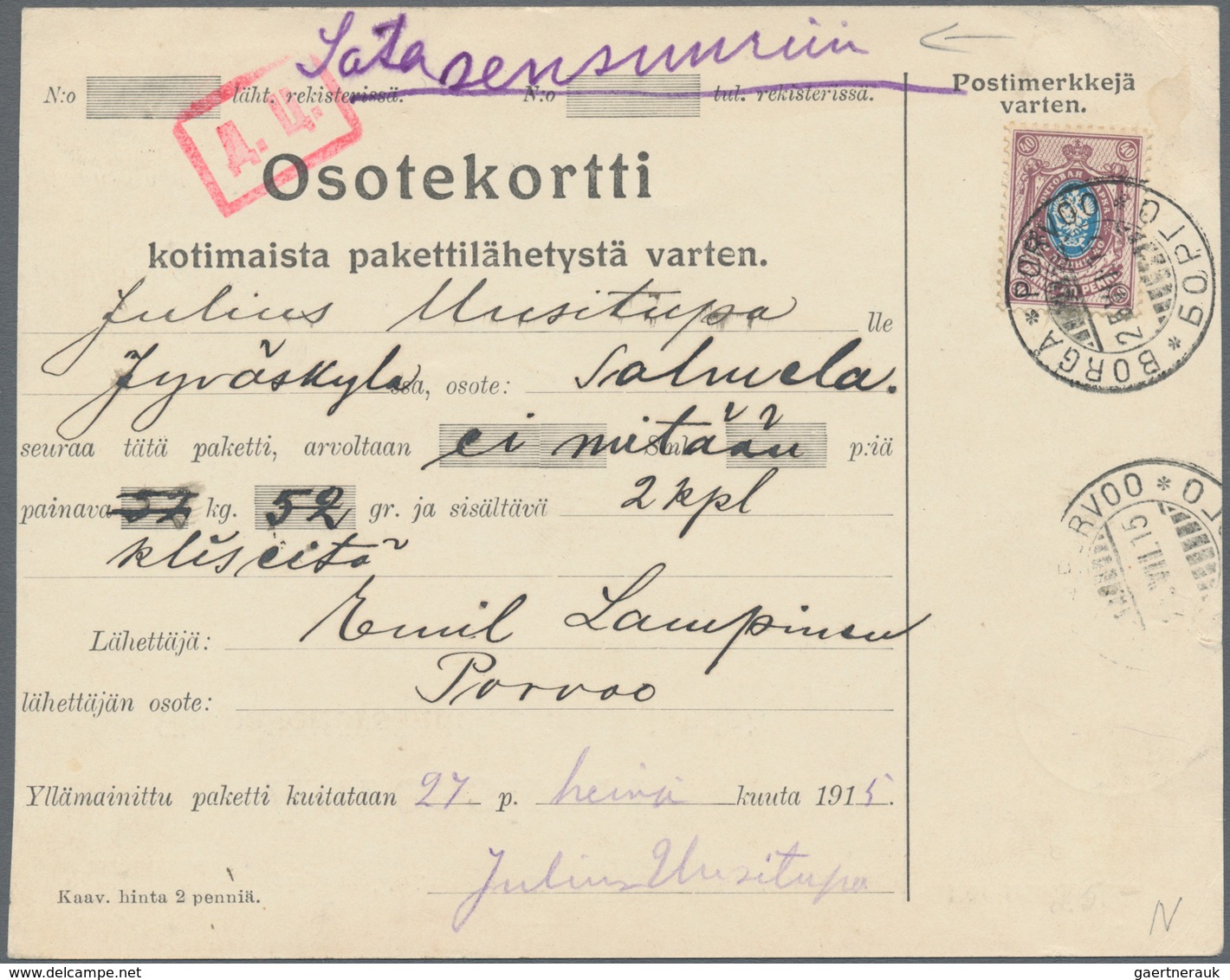 Finnland: 1914/1917, Vielseitiger Sammlungsbestand Von Ca. 90 Zensierten Inlandsbelegen Aus Russisch - Usados