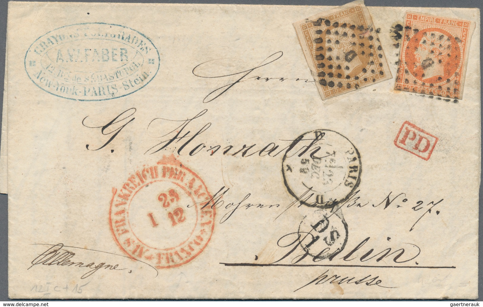 Frankreich: 1851/1862, Lot Of 15 Letters With Frankings Ceres And (mainly) Empire Nd, Also To Foreig - Colecciones Completas