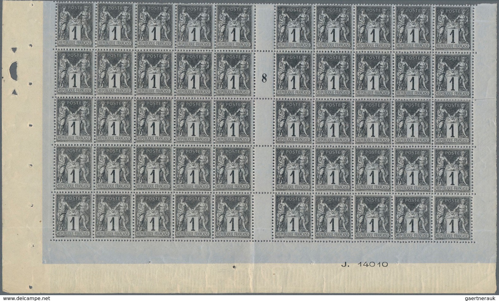 Frankreich: 1877, Type Sage, 1c. Black On Bluish, Lot Of 231 Stamps Within Multiples (incl. Gutters - Verzamelingen