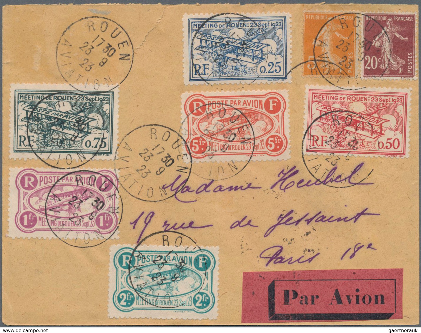 Frankreich: 1910/1939, Airmail, lot of seven covers/cards, showing flight cachets, airmail frankings