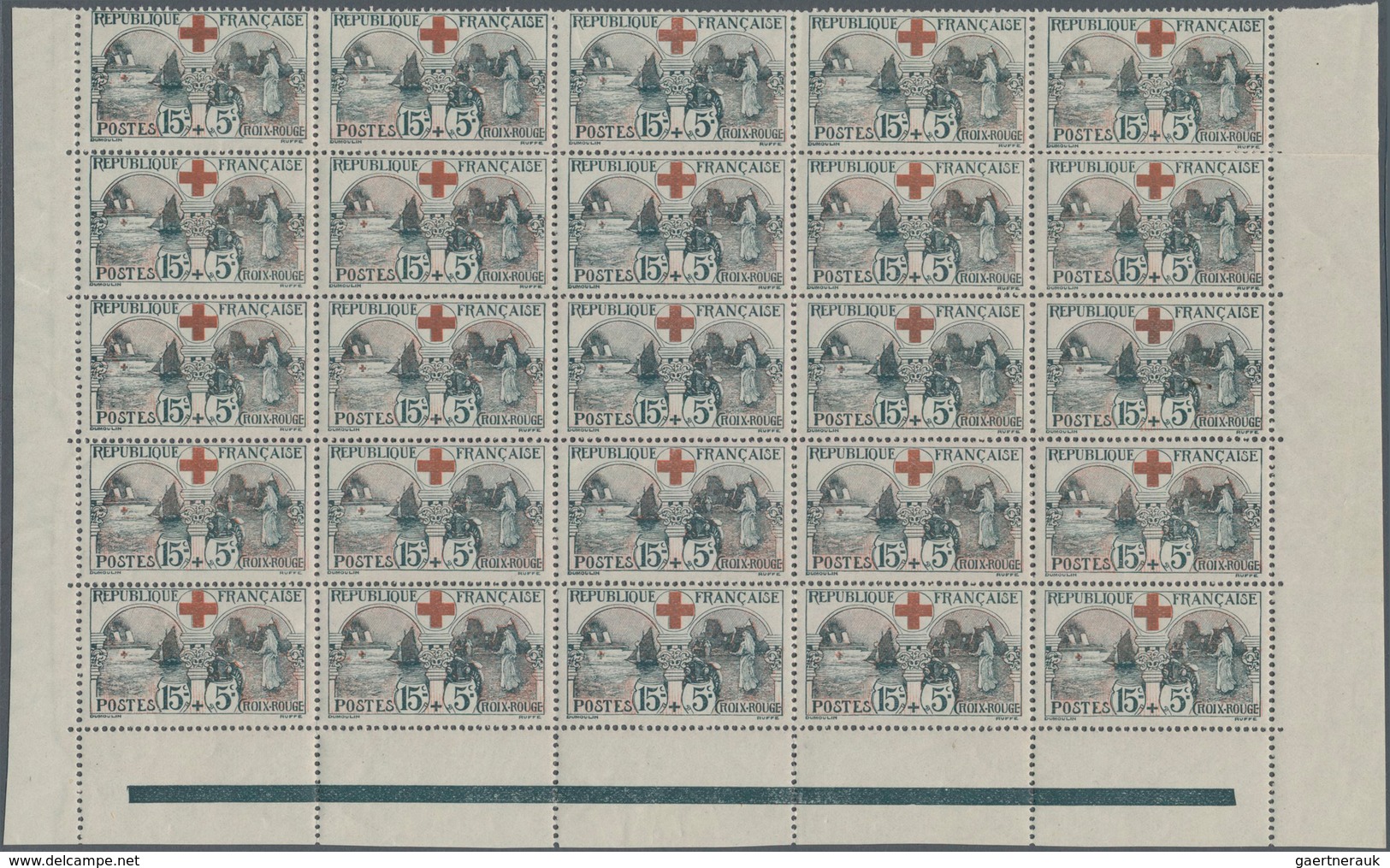 Frankreich: 1918, 15c.+5c. Red Cross, Pane Of 50 Stamps (partly Separated), Mint Never Hinged. Maury - Colecciones Completas