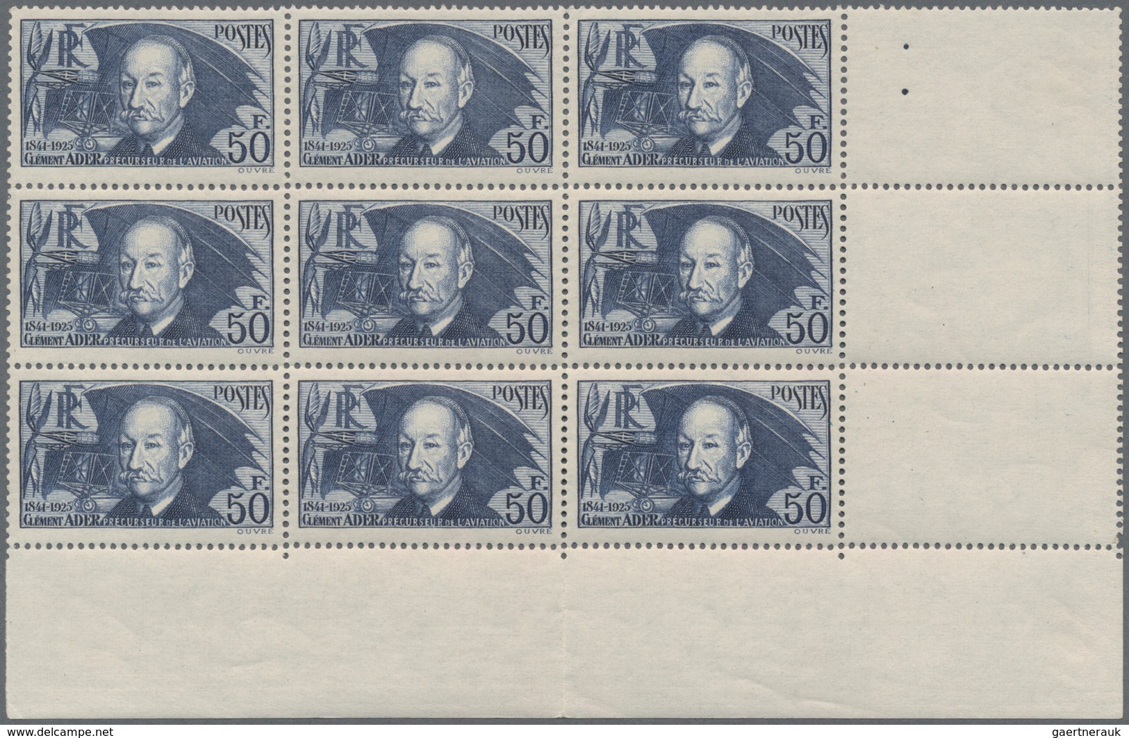 Frankreich: 1938, 50fr. Clement Ader, Lot Of 15 Stamps Mint Never Hinged (block Of Four, Pair And Ma - Colecciones Completas