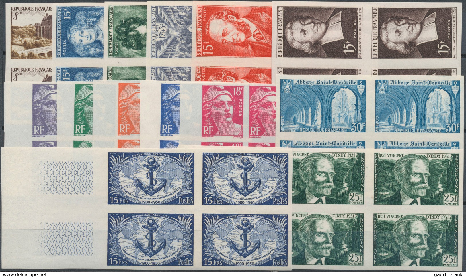 Frankreich: 1941/1974, IMPERFORATE ISSUES, MNH Collection Of Imperforate Blocks Of Four, Well Sorted - Sammlungen